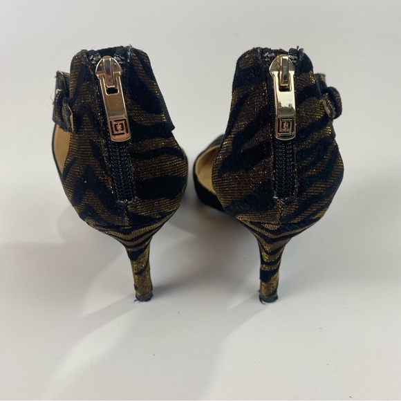 Liz Claiborne High Heels Size 8; Velvet Glitter Brown & Black Crisscross - Picture 7 of 9